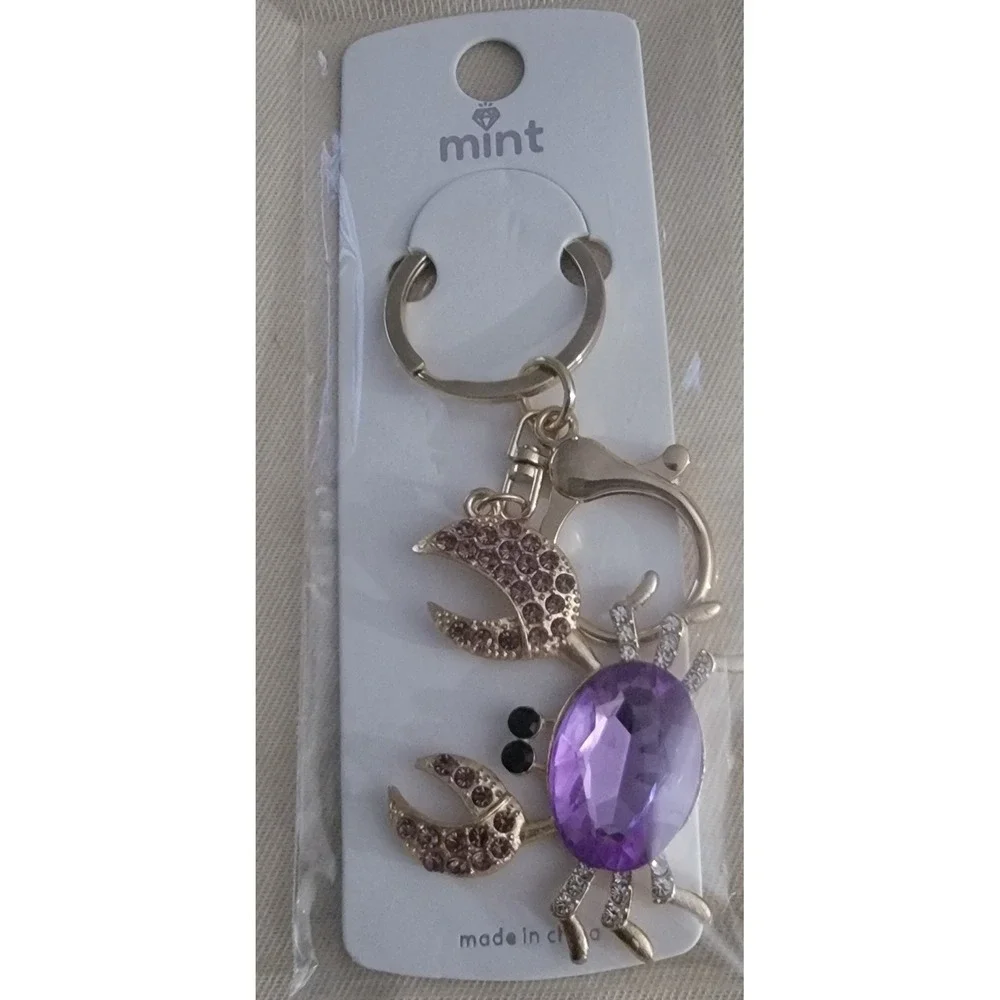 Mint Crab Rhinestone Bag Charms Keychains Red Purple Gold Tone NWT 7.00 Each‎